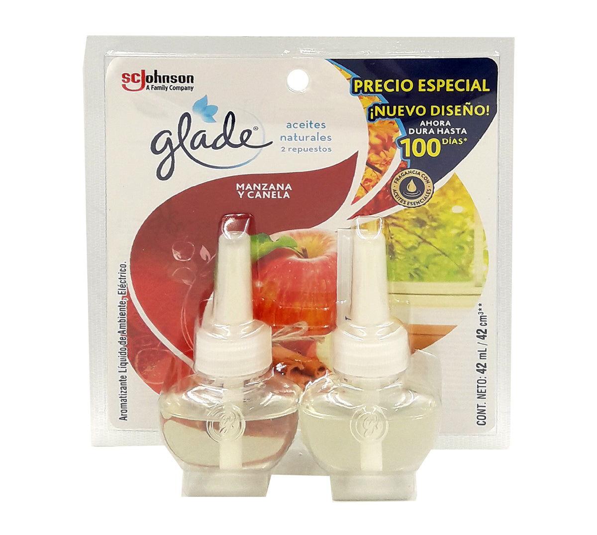 Ambientador aceite repuesto x 2 manzana canela glade
