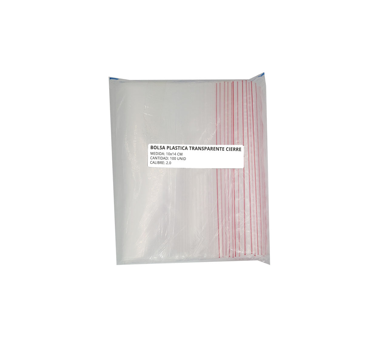 Bolsa plastica transparente cierre rojo 10x14 cm x 100 calibre 2