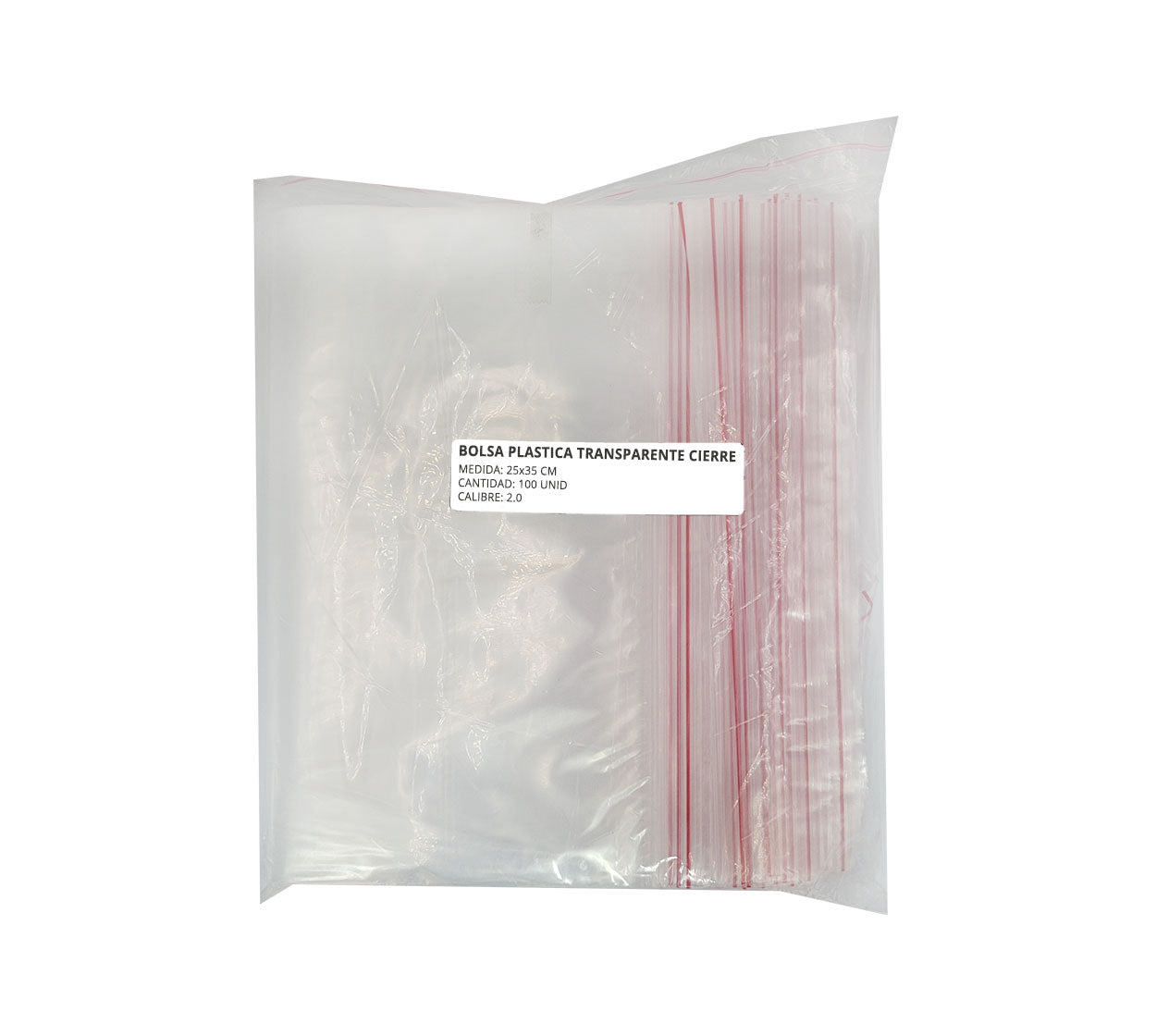 Bolsa plastica transparente cierre rojo 25x35 cm x 100 calibre 2