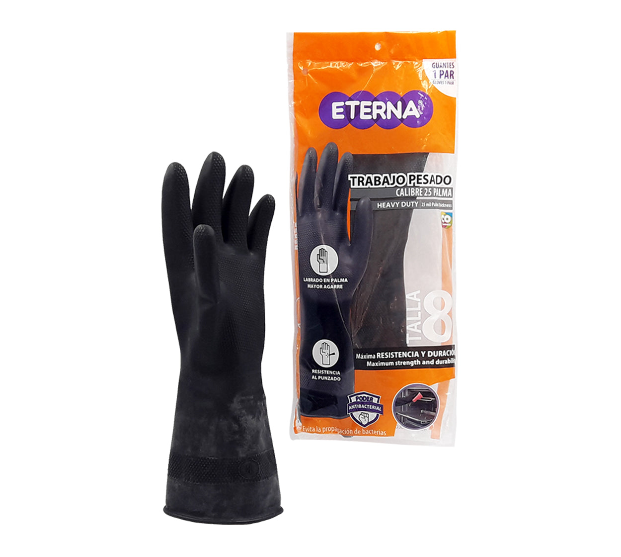 Guante industrial calibre 25 eterna negro talla 8