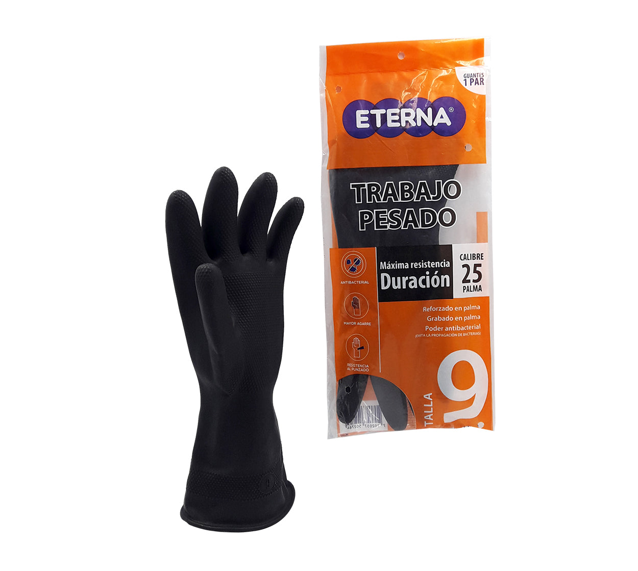 Guante industrial calibre 25 eterna negro talla 9
