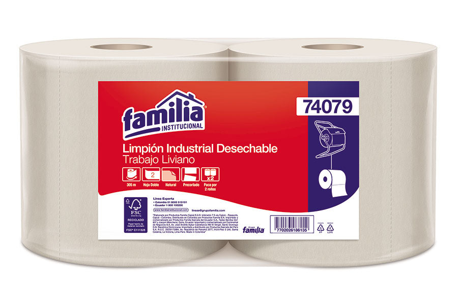 Limpion industrial rollo 74079 x 2x305 mt natural 2h familia/tork