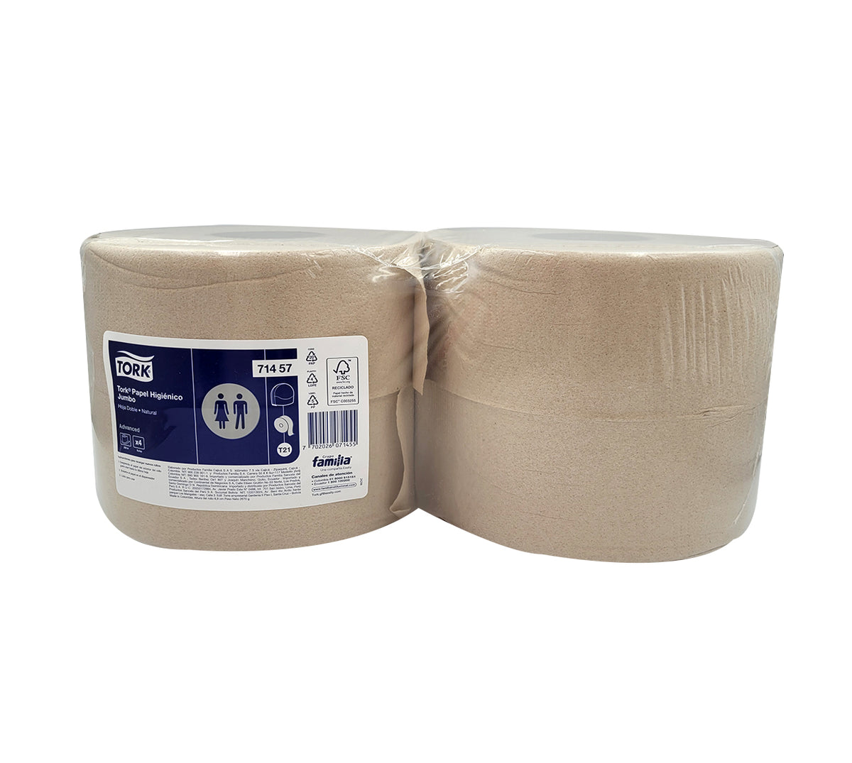 Papel higienico jumbo 71457 x 4x250 mt natural 2h familia/tork