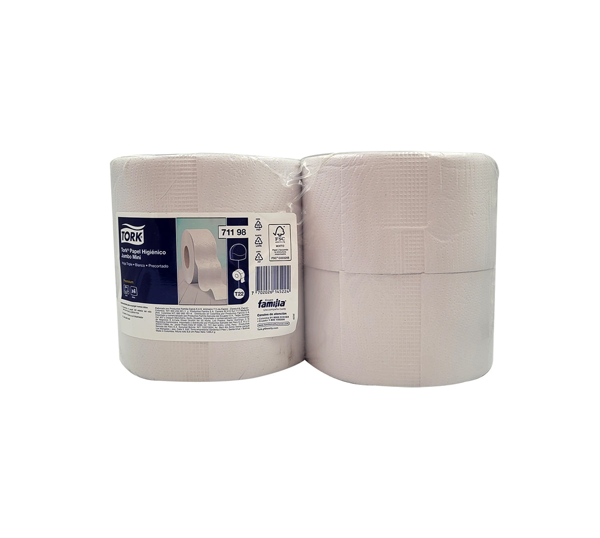 Papel higienico jumbo 71198 x 4x95 mt blanco 3h familia/tork