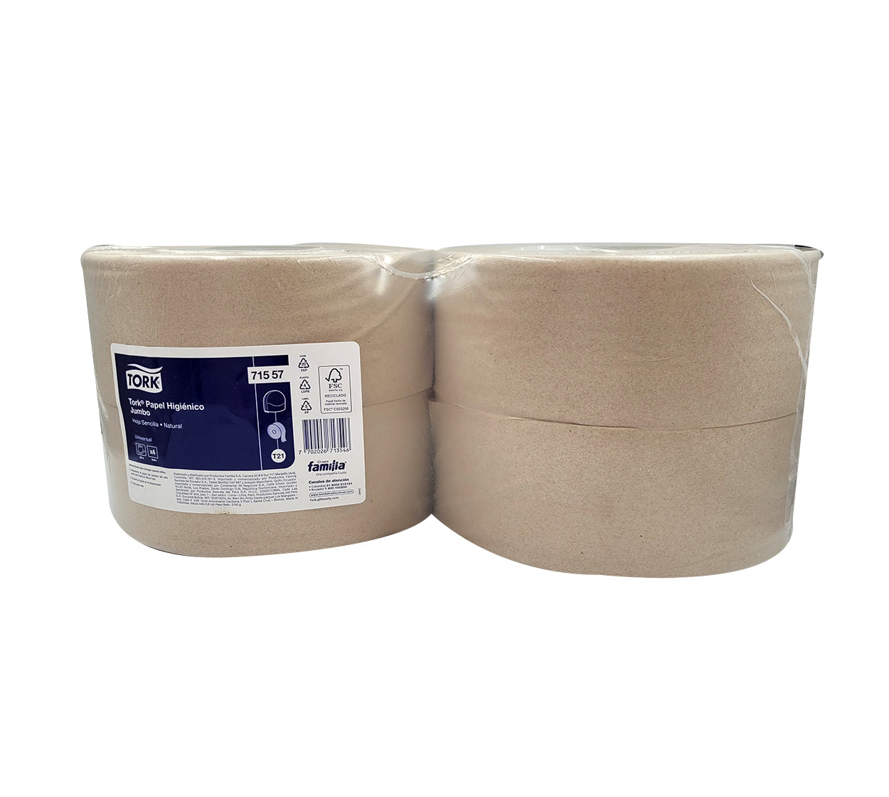 Papel higienico jumbo 71557 x 4x550 mt natural 1h familia/tork