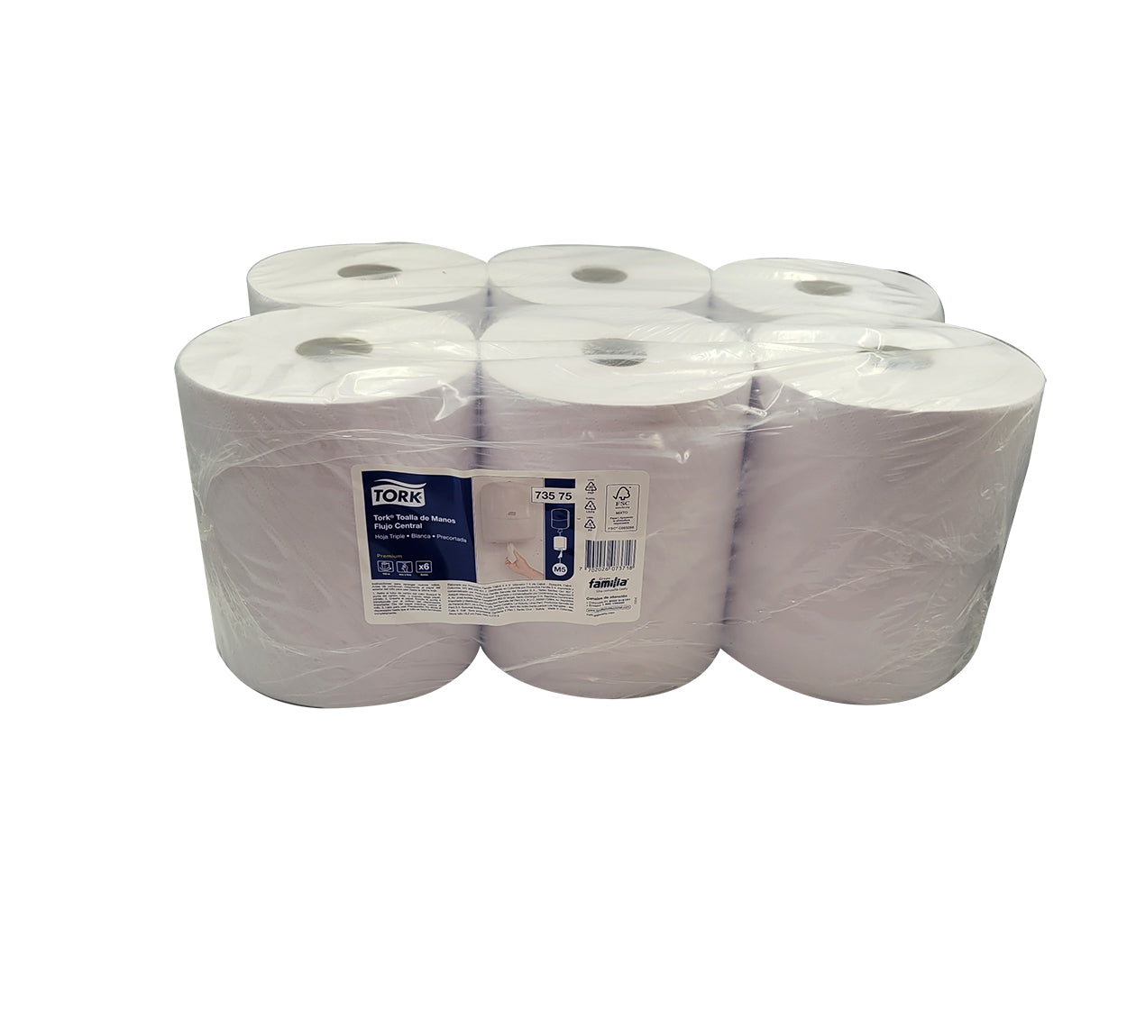 Toalla mano rollo 73575 x 6x100 mt blanco 3h 1a1 familia/tork