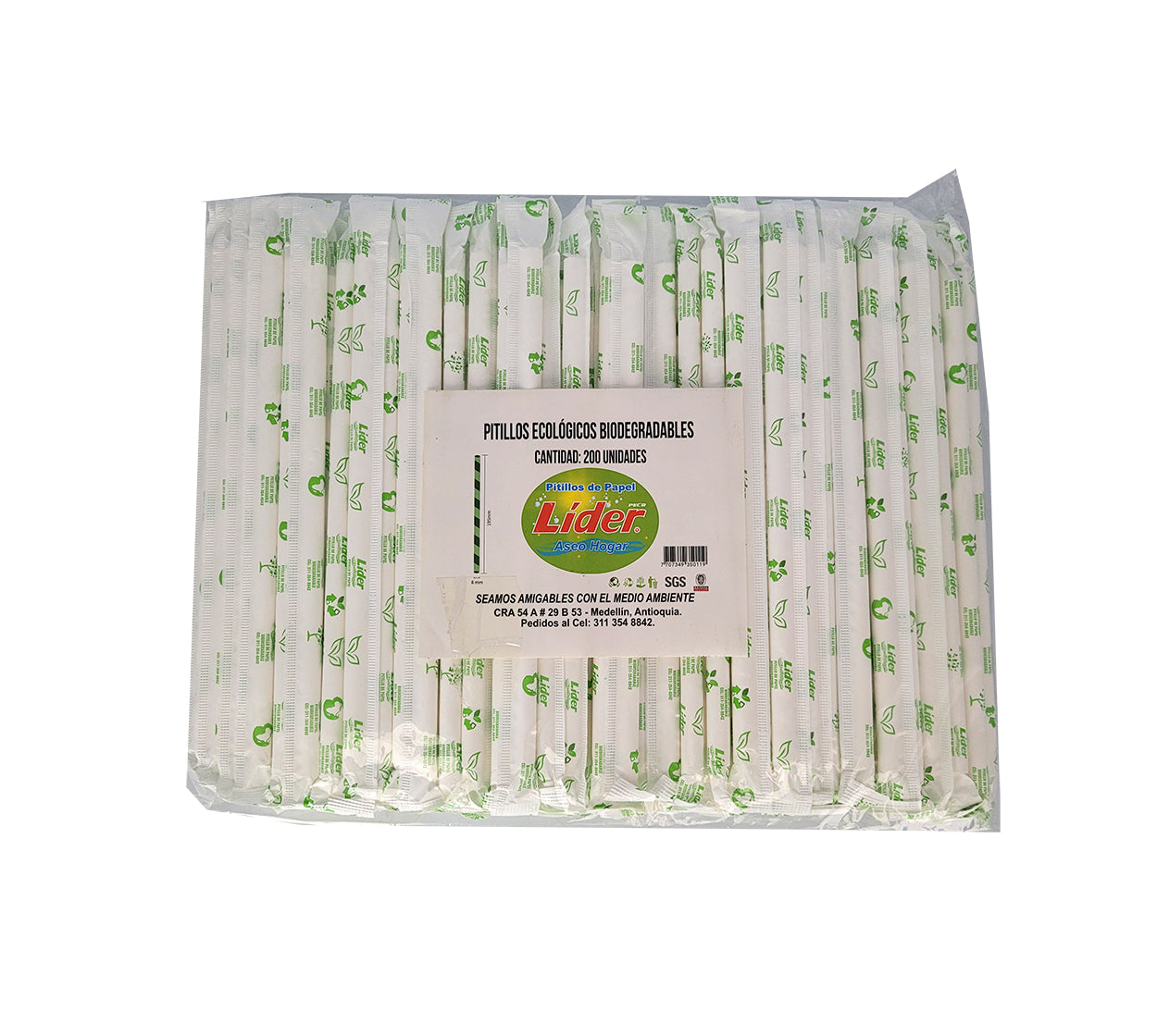 Pitillo carton biodegradable empaque individual 8 x 195 mm x 200 und