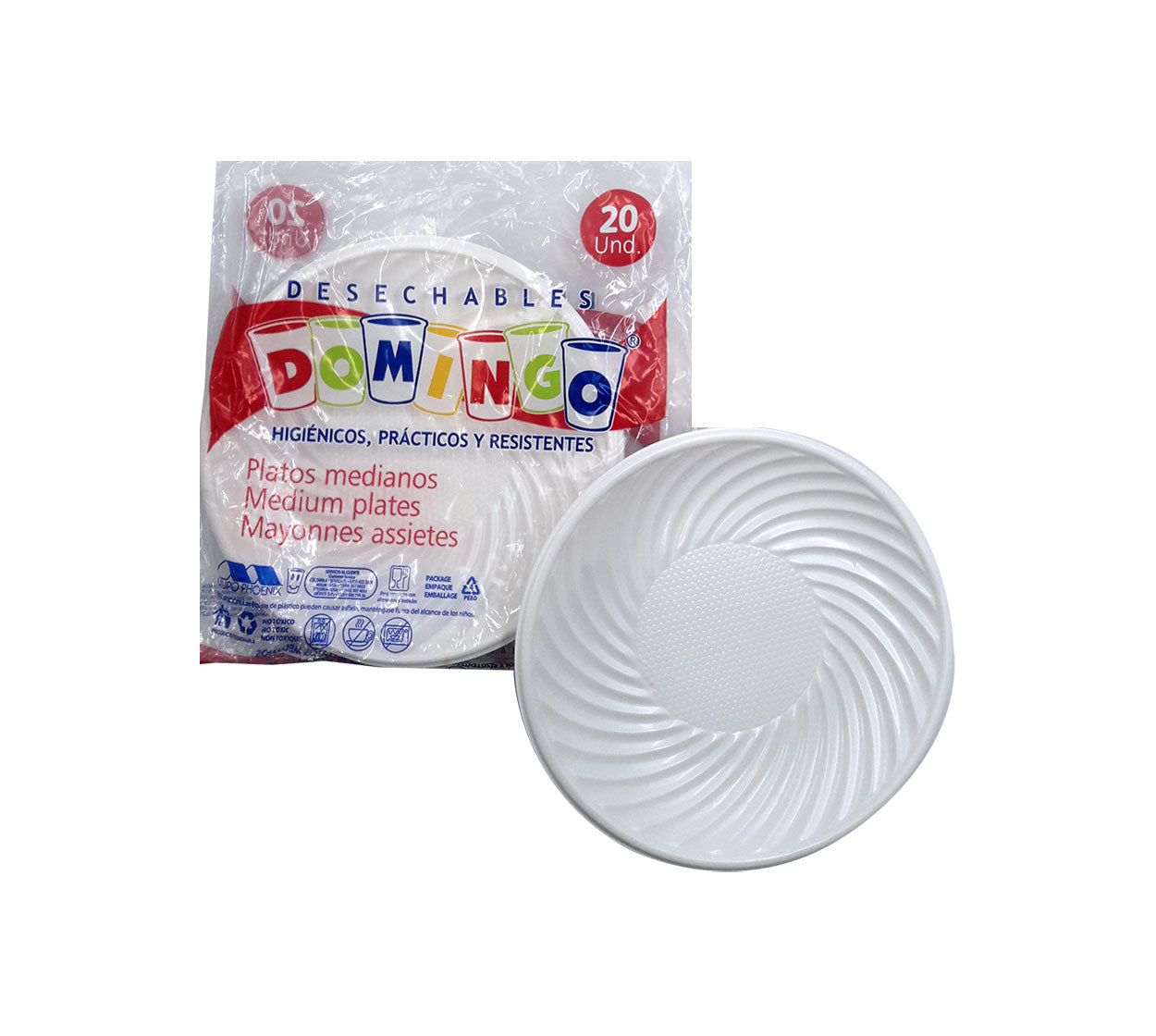 Plato desechable plastico mediano referencia 302 (18cm) x 20