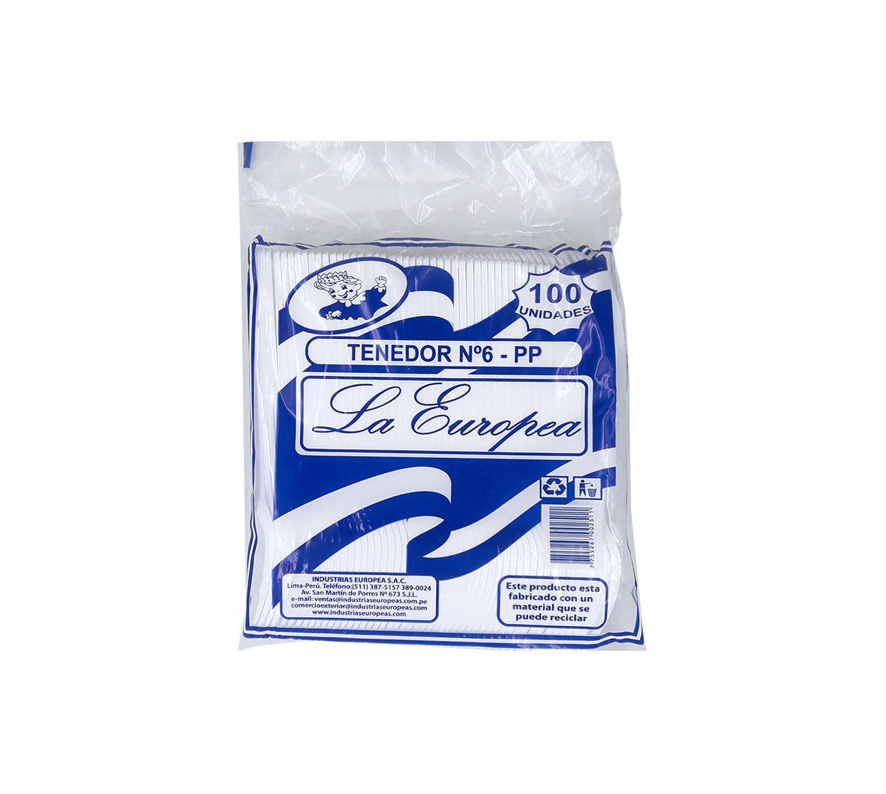 Tenedor desechable grande blanco deko/europea x 100