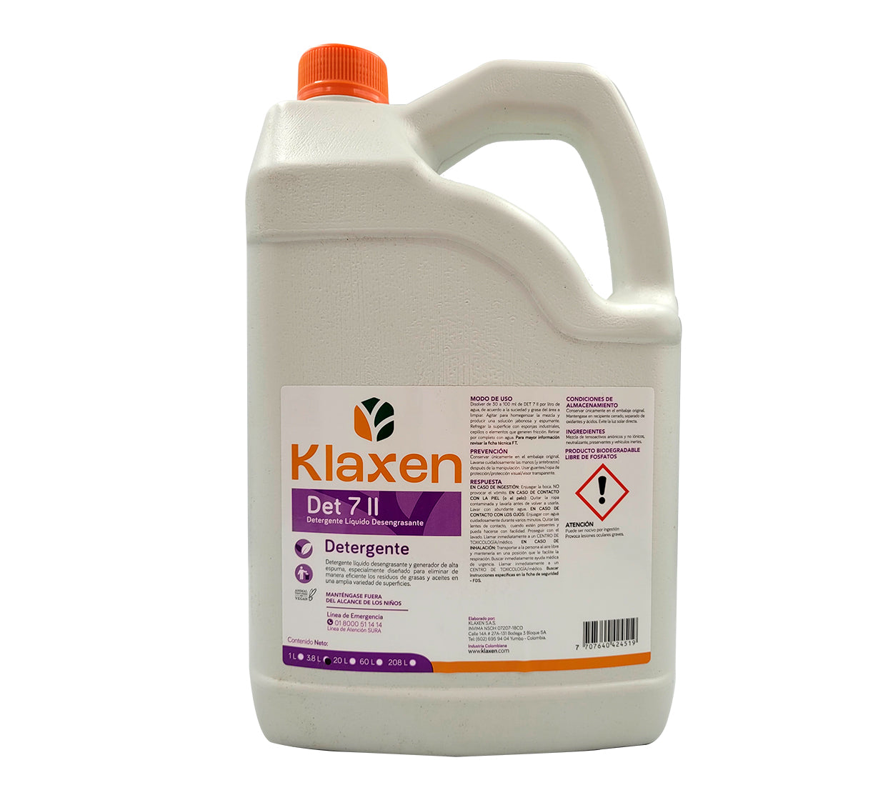 Detergente liquido desengrasa det 7 ii klaxen x 3800 ml