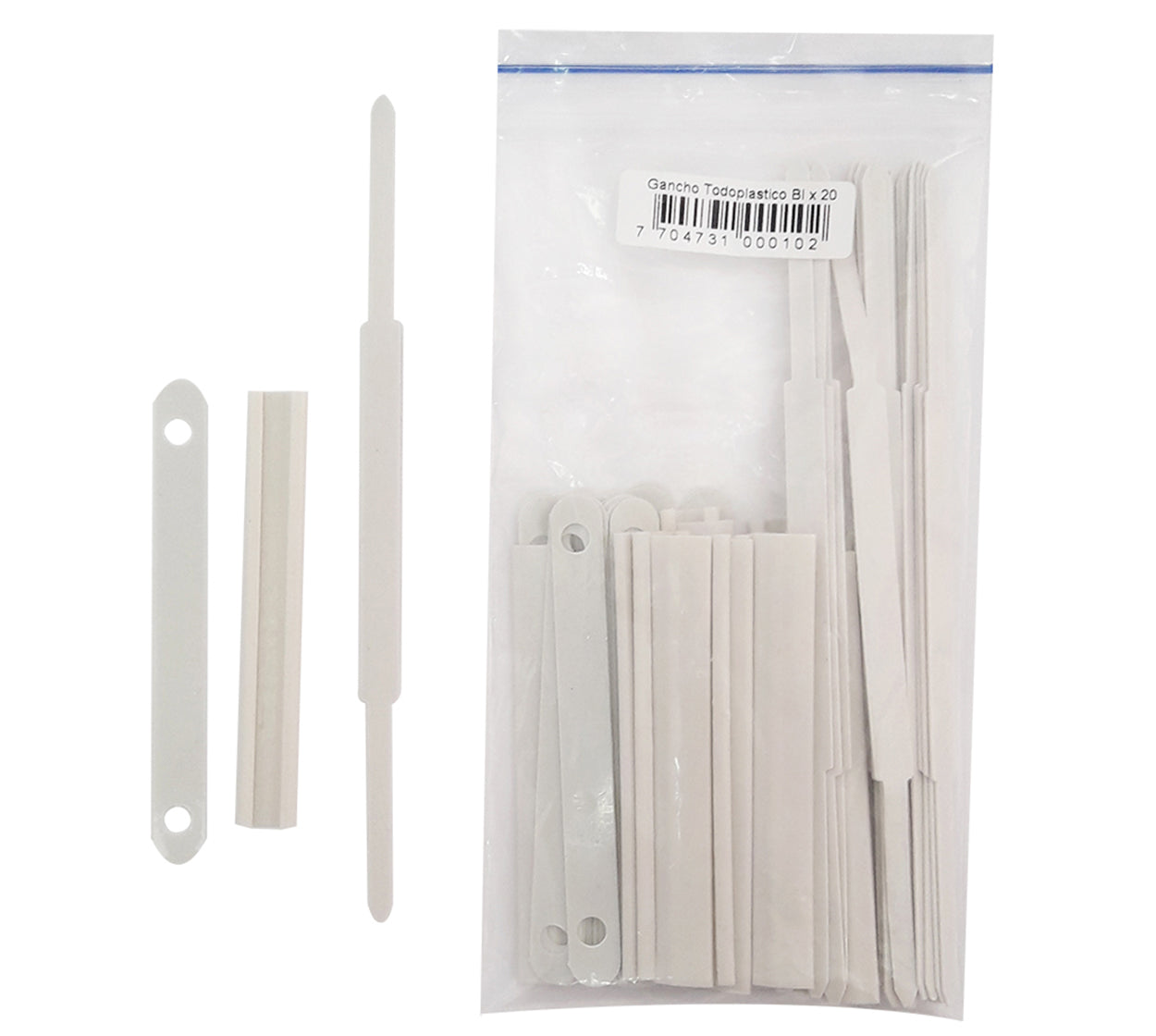 Gancho legajador todo plastico x 20 corto lead.bl