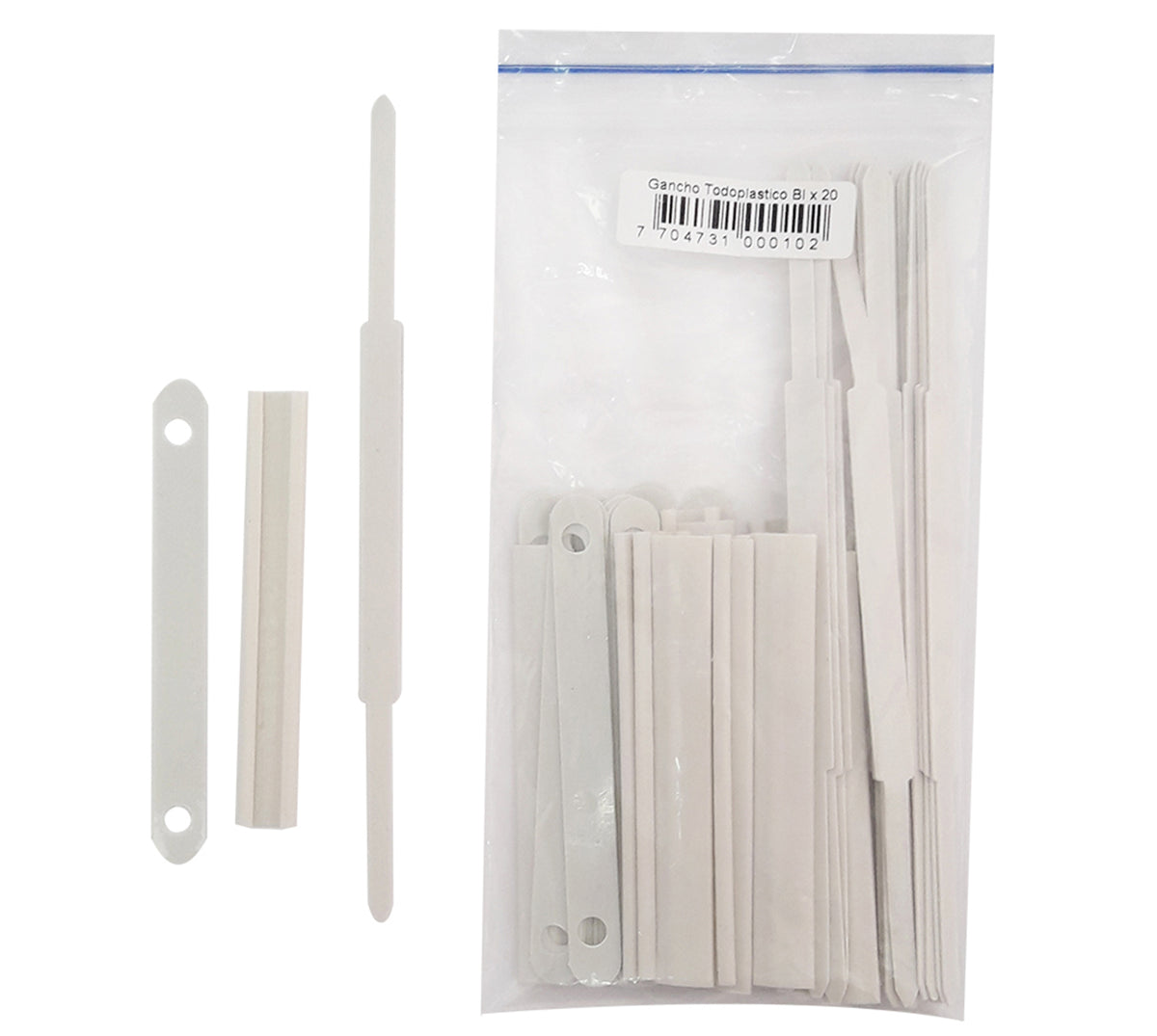 Gancho legajador todo plastico x 20 corto lead.bl