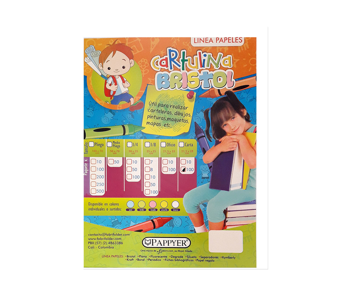 Cartulina bristol carta x 100 blanca
