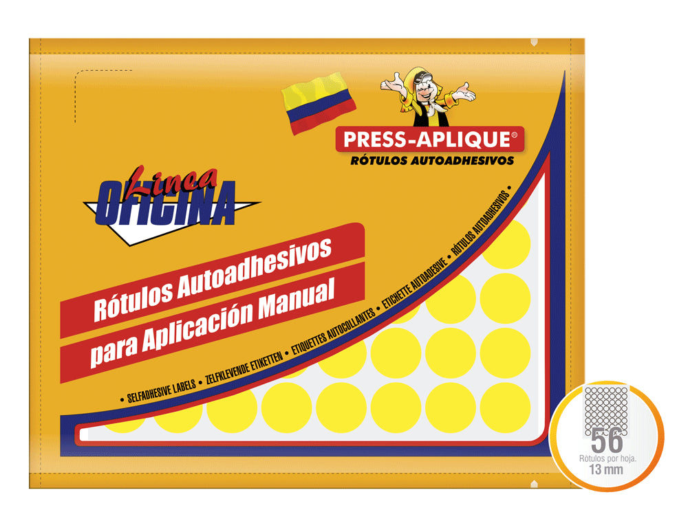 Rotulo oficio 1190 circulo(13mm) x 1064 amarillo press aplique