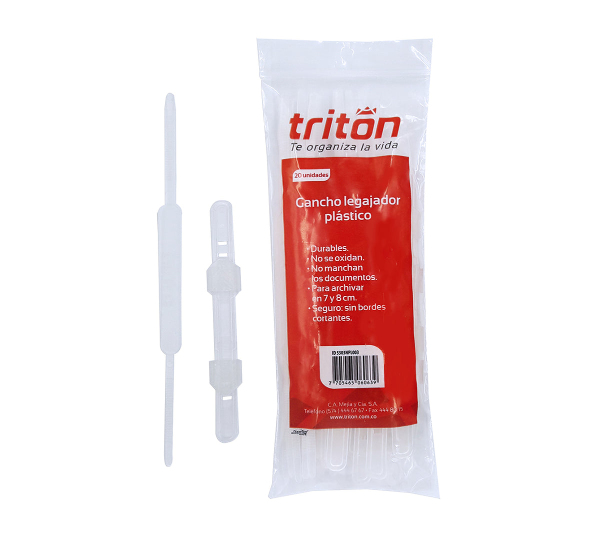 Gancho legajador todo plastico x 20 transparente triton