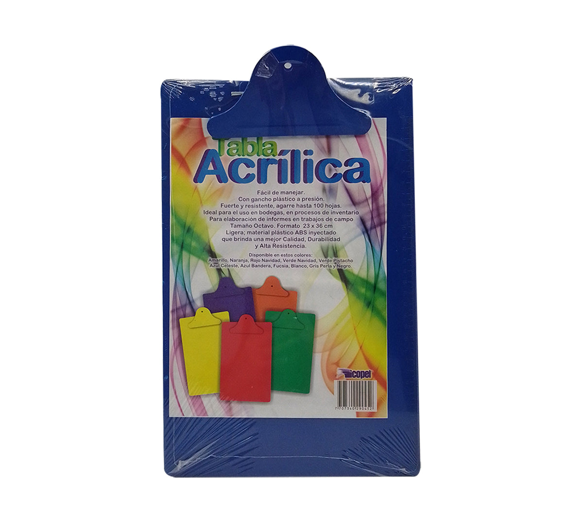 Tabla legajadora oficio acrilica colores surtidos con gancho plastico