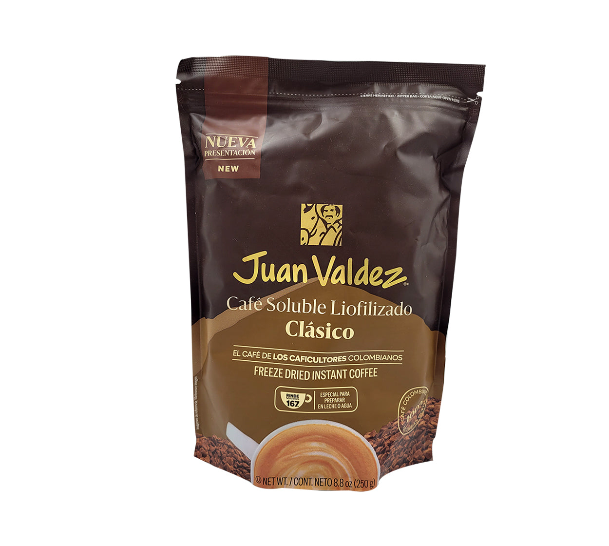 Cafe soluble liofilizado juan valdez x250g doypack