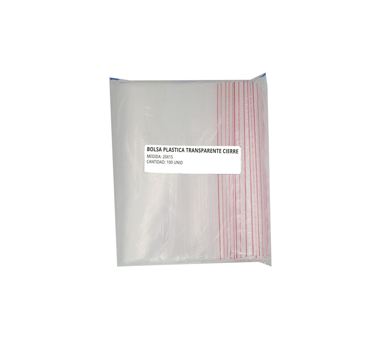 Bolsa plastica transparente cierre rojo 20x15 cm x 100
